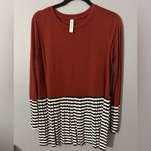 Maroon Large Long Sleeve Stripped Tunic